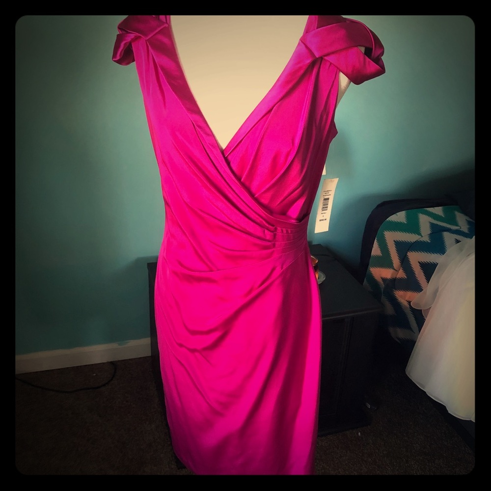 NWT Badgley Mischka Silk Fuchsia Dress Size 8